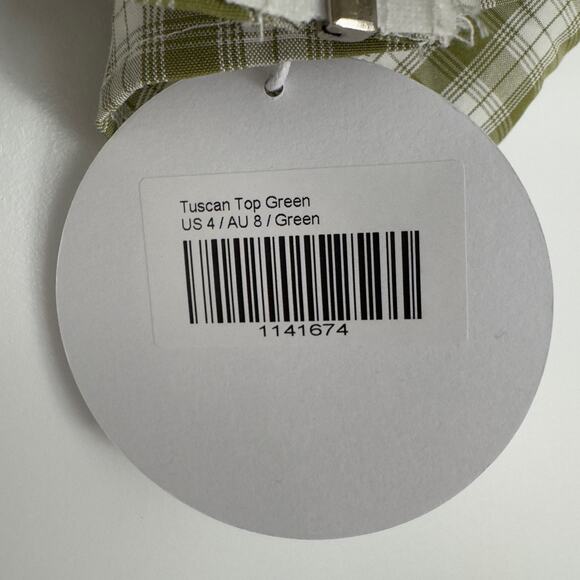 Princess Polly Tuscan Top Green plaid adjustable spaghetti strap sweetheart neck - Picture 3 of 9